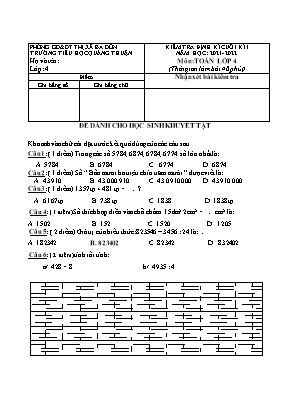 Đề kiểm tra định kì cuối kì I môn Toán Lớp 4 - Năm học 2021-2022